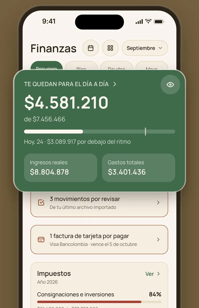 Nupi's Money screen, with what's left for day-to-day spending