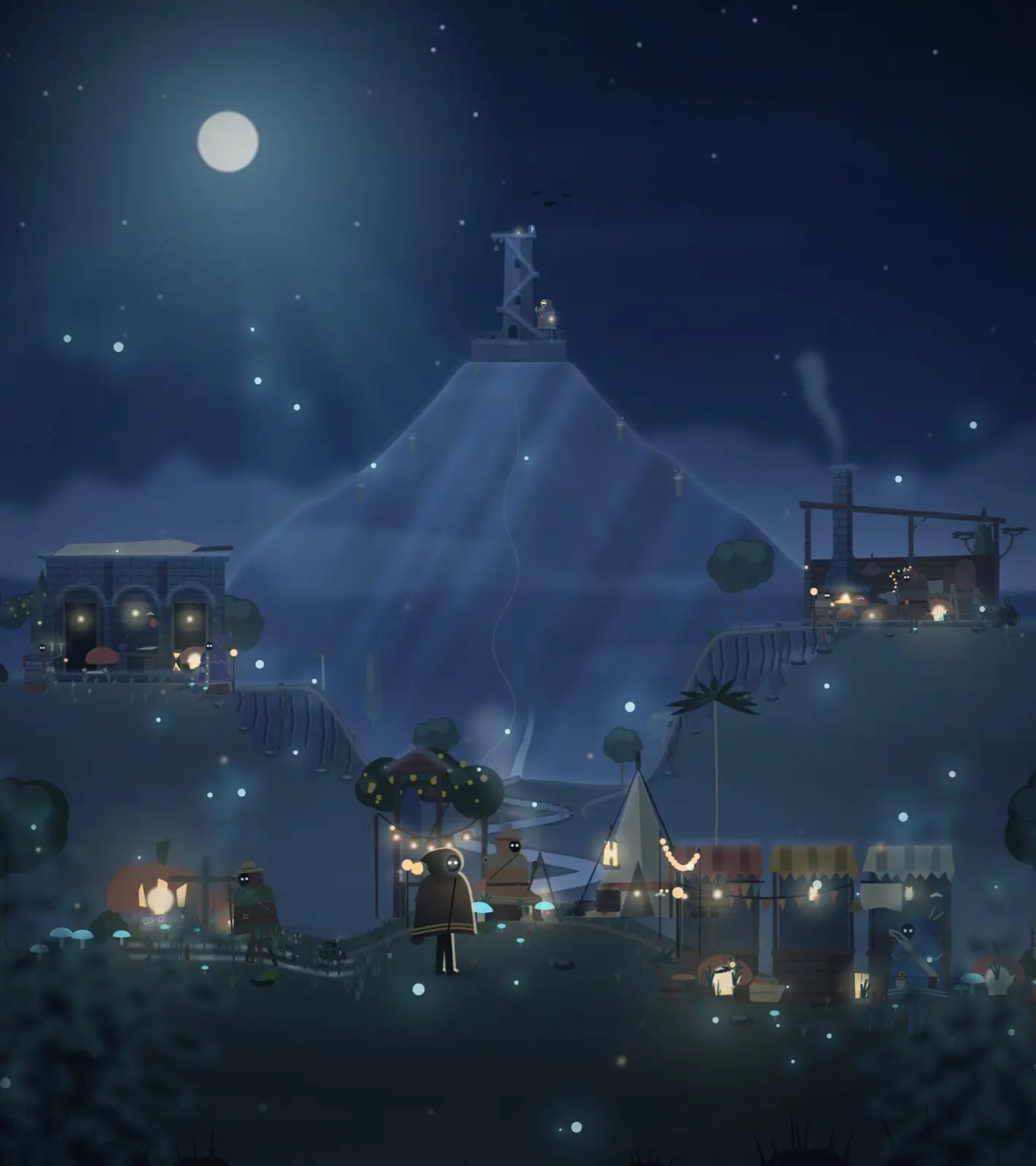 Nupi's valley at night, with its places and the walker